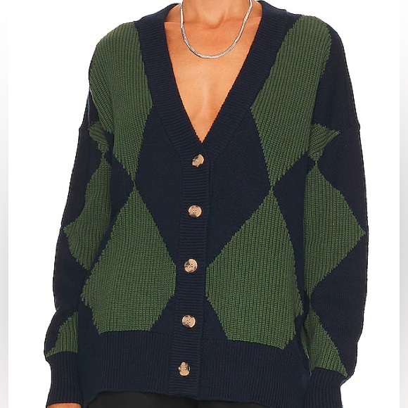 pistola Sweaters - Pistola Green and Blue Diamond Cardigan